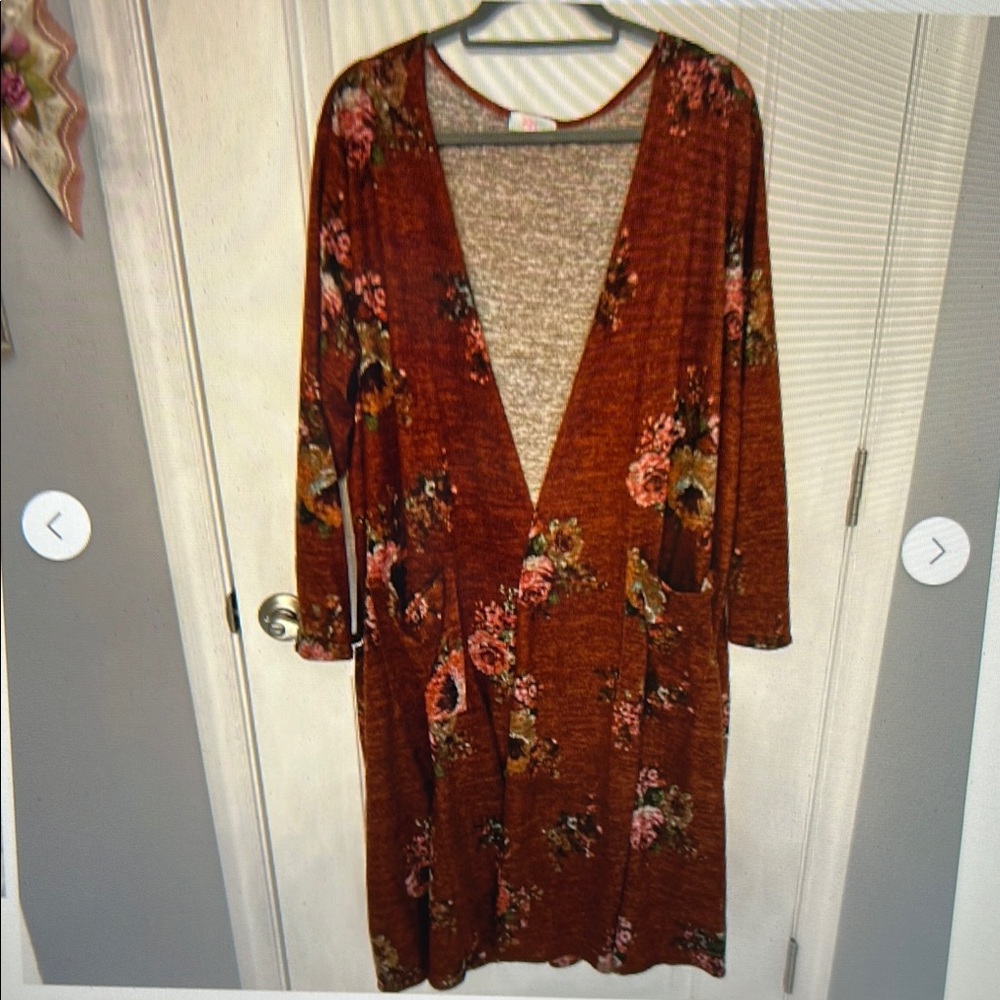 LuLaRoe Rust Flowered Sarah Cardigan 2XL